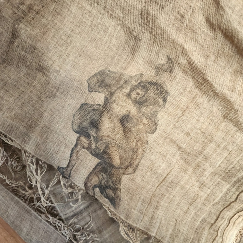 NWT Uma Wang Brown Lightweight Cotton Luxury Printed Scarf UA0225 Made in Italy - Picture 12 of 13